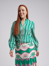 Load image into Gallery viewer, Cloth, Paper, Scissors - Print Stripe Shirt - Green/Beige stripe