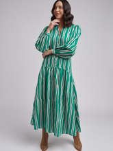 Load image into Gallery viewer, Cloth, Paper, Scissors - Frill Print Stripe Dress - Green/Beige Stripe
