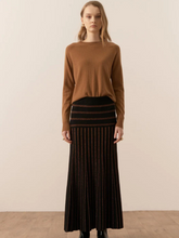 Load image into Gallery viewer, POL - Gizelle Lurex Stripe Pleated Skirt - Black/Copper
