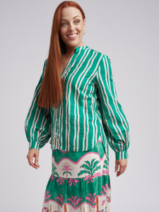 Cloth, Paper, Scissors - Print Stripe Shirt - Green/Beige stripe