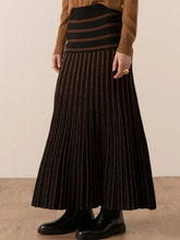 Load image into Gallery viewer, POL - Gizelle Lurex Stripe Pleated Skirt - Black/Copper