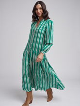 Load image into Gallery viewer, Cloth, Paper, Scissors - Frill Print Stripe Dress - Green/Beige Stripe
