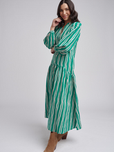 Load image into Gallery viewer, Cloth, Paper, Scissors - Frill Print Stripe Dress - Green/Beige Stripe