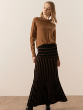 Load image into Gallery viewer, POL - Gizelle Lurex Stripe Pleated Skirt - Black/Copper