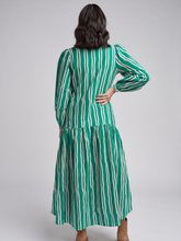 Load image into Gallery viewer, Cloth, Paper, Scissors - Frill Print Stripe Dress - Green/Beige Stripe