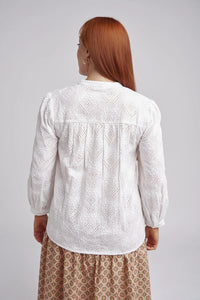 Cloth, Paper, Scissors | Curved Yoke Embroidered Cotton Shirt | White