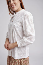 Load image into Gallery viewer, Cloth, Paper, Scissors | Curved Yoke Embroidered Cotton Shirt | White