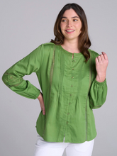 Load image into Gallery viewer, Goondiwindi - Cotton Embroidered Lace Blouse - Banana Palm