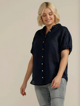 Load image into Gallery viewer, Goondiwindi - Cuffed Short Sleeve Linen Shirt - Navy