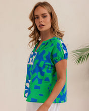 Load image into Gallery viewer, Kaleido - Linen Short Sleeve Puzzle Print Top