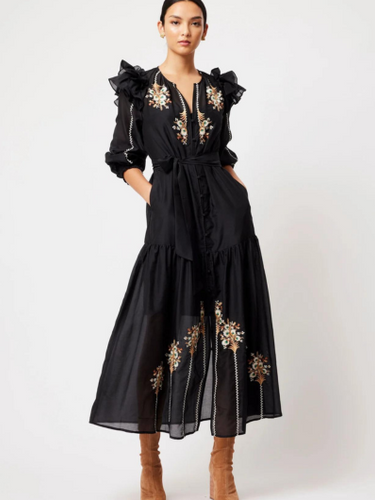 Once Was - Aquila Embroidered Maxi Dress - Black
