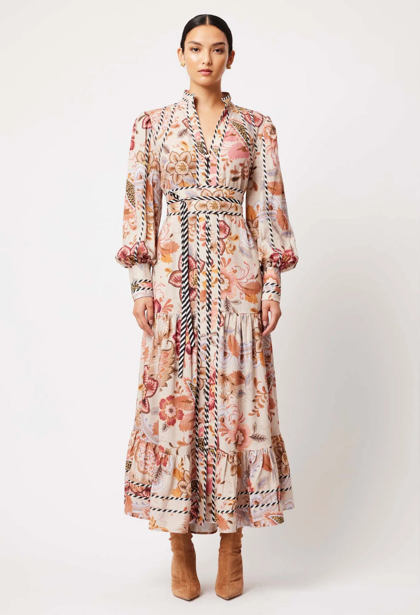 Once Was Vega Linen Viscose Maxi Dress Aries Floral Indigoandme