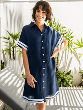 Load image into Gallery viewer, See Saw - Linen Collared Button Dress - Navy/White Trim
