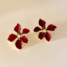 Load image into Gallery viewer, WTC - Claire Flower Earrings - Burgundy
