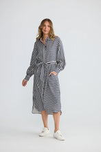 Load image into Gallery viewer, Holiday Trading & Co - Carnation Shirt Dress - Navy White Stripe