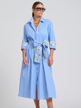 Load image into Gallery viewer, Shirty - Luna Longline Shirt Dress - Blue Stripe Floral Trim