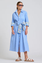 Load image into Gallery viewer, Shirty - Luna Longline Shirt Dress - Blue Stripe Floral Trim