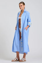 Load image into Gallery viewer, Shirty - Luna Longline Shirt Dress - Blue Stripe Floral Trim