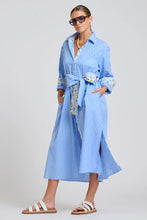Load image into Gallery viewer, Shirty - Luna Longline Shirt Dress - Blue Stripe Floral Trim