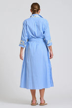 Load image into Gallery viewer, Shirty - Luna Longline Shirt Dress - Blue Stripe Floral Trim