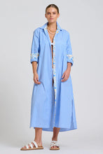 Load image into Gallery viewer, Shirty - Luna Longline Shirt Dress - Blue Stripe Floral Trim