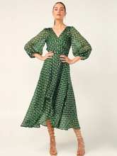 Load image into Gallery viewer, Sacha Drake - Wonderland Midi Wrap Dress - Emerald Poppy
