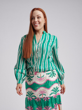 Load image into Gallery viewer, Cloth, Paper, Scissors - Print Stripe Shirt - Green/Beige stripe
