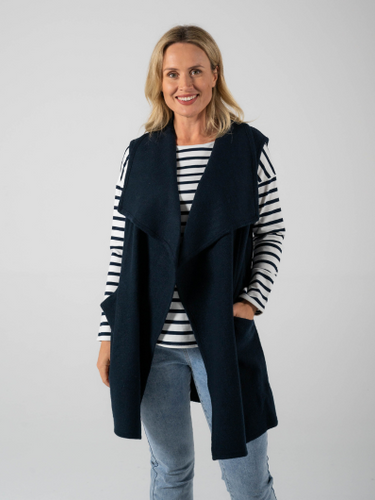 See Saw -See Saw - Boiled Wool LL 2PKT Open Vest - Navy