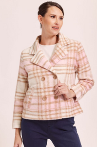 See Saw - Brushed Wool Jacket - Pink Camel Check