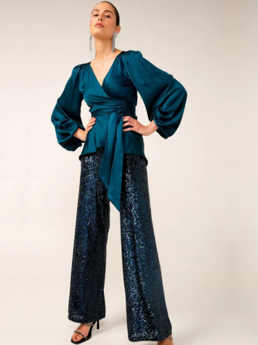 Sacha Drake - Sequin Palazzo Pant - Peacock