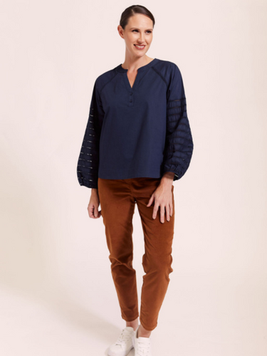 See Saw - Shirt with Broderie Sleeve - Navy