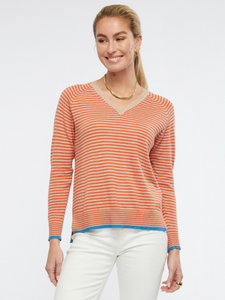 Zaket And Plover - Essential Stripe V-Neck Knit - OAT COMBO