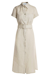 Haris Cotton - Linen Button Front Shirt Dress - Beige