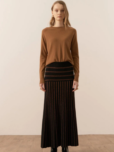 POL - Gizelle Lurex Stripe Pleated Skirt - Black/Copper