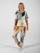 Load image into Gallery viewer, See Saw - Linen Gathered Top - Copper/ Navy Abstract
