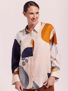 See Saw - Linen Collared Shirt - Copper/Navy Abstract
