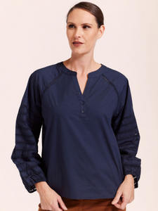 See Saw - Shirt with Broderie Sleeve - Navy