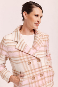 See Saw - Brushed Wool Jacket - Pink Camel Check