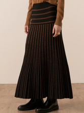 Load image into Gallery viewer, POL - Gizelle Lurex Stripe Pleated Skirt - Black/Copper
