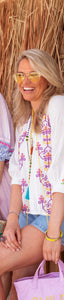 Place Du Soleil - White Purple Embroidered Blouse