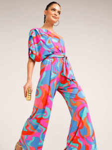 Sacha Drake - Party Benito Jumpsuit - Jade Fuchsia Swirl