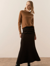 Load image into Gallery viewer, POL - Gizelle Lurex Stripe Pleated Skirt - Black/Copper
