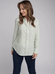 Goondiwindi - Casual Linen Shirt 4353-177 - Pistachio/White