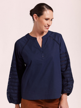 Load image into Gallery viewer, See Saw - Shirt with Broderie Sleeve - Navy
