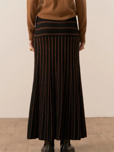 POL - Gizelle Lurex Stripe Pleated Skirt - Black/Copper