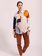 Load image into Gallery viewer, See Saw - Linen Collared Shirt - Copper/Navy Abstract
