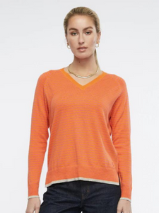 Zaket And Plover - Essential Stripe V-Neck Knit Apricot Combo