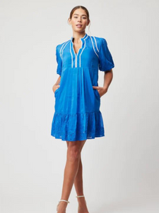 Once Was - Lucia Embroidered Babydoll Dress - Azure