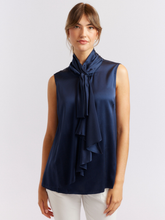 Load image into Gallery viewer, Alessandra - Pussy Bow Sleeveless Top - Navy
