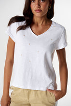 Load image into Gallery viewer, Cloth, Paper, Scissors - Embroidered V Neck - White/Safari
